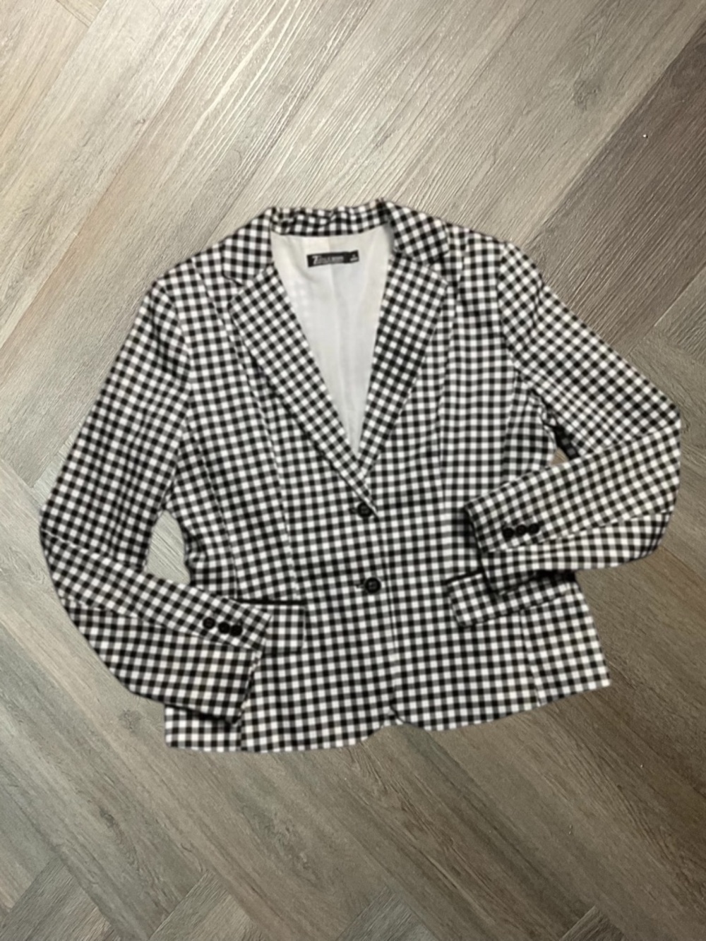 7th Avenue Suiting New York & Company Gingham Blazer Womens 12 Black White Boho